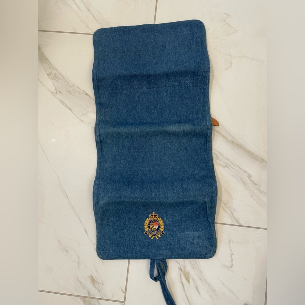 Ralph Lauren Blue Denim Jewelry/Makeup bag with Embroidered Crest